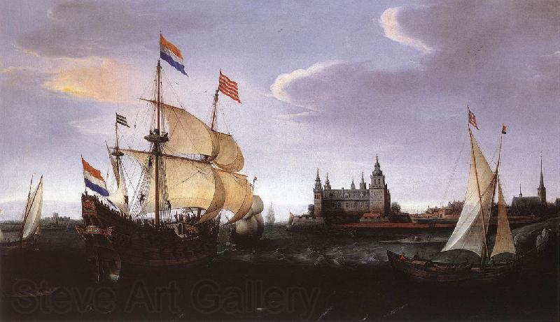VROOM, Hendrick Cornelisz. Arrival of a Dutch Three-master at Schloss Kronberg srt France oil painting art